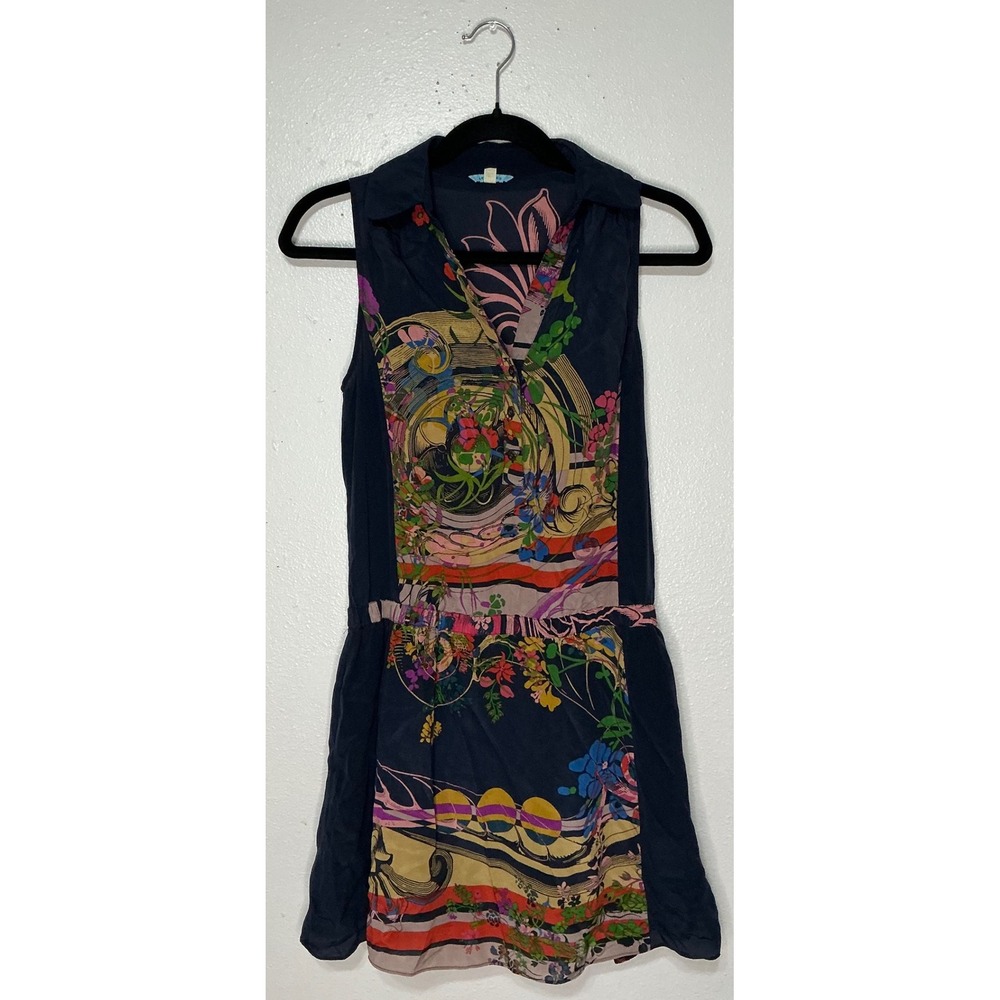 Anthropologie‎ Leifnotes Silk Sleeveless Collared Floral Boho Mini Dress 0 Indie